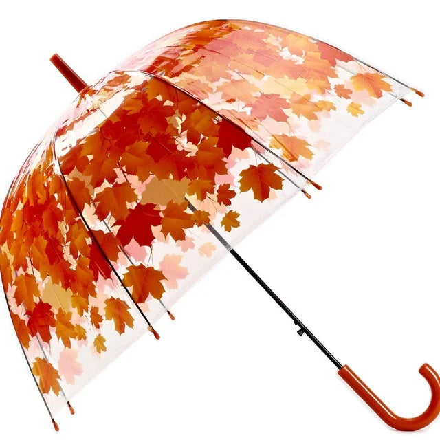 Parapluie transparent feuille verte à tige droite et tordue