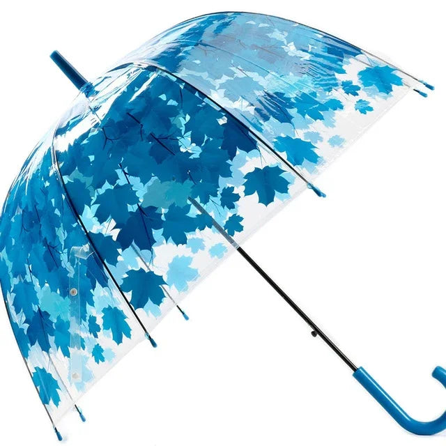 Parapluie transparent feuille verte à tige droite et tordue
