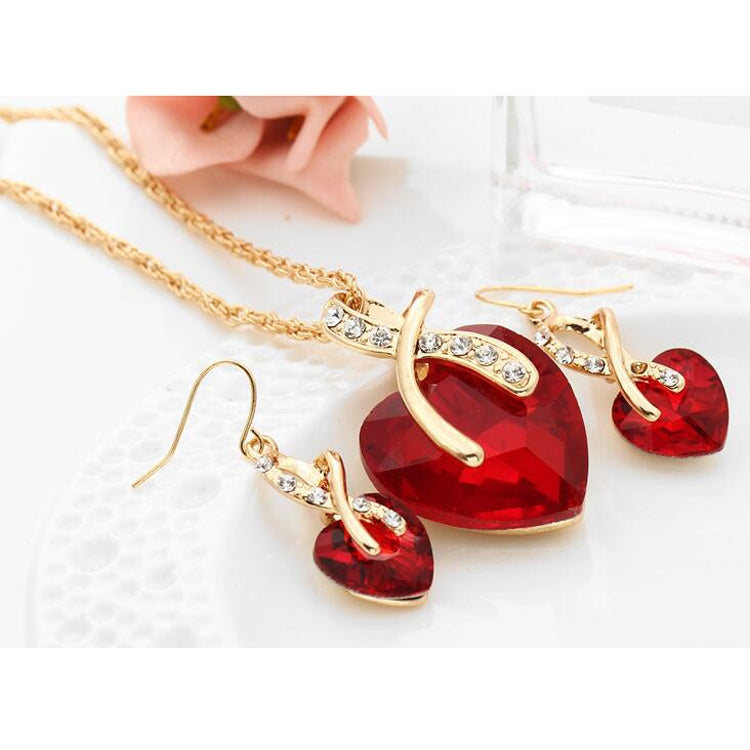 Parure de bijoux 3 pièces en forme de cœur avec cristaux de zircon pour femme