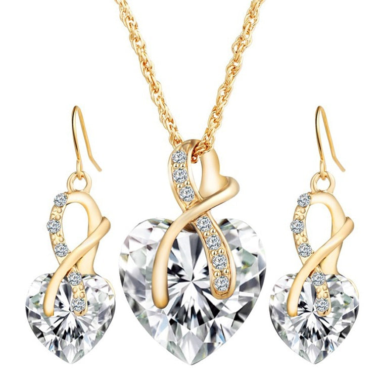 Parure de bijoux 3 pièces en forme de cœur avec cristaux de zircon pour femme