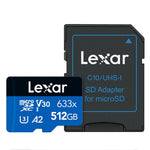 Carte mémoire flash haute vitesse Lexar 633x 512 Go pour appareil photo sport, téléphone portable et enregistreur de conduite (format TF), 512 Go