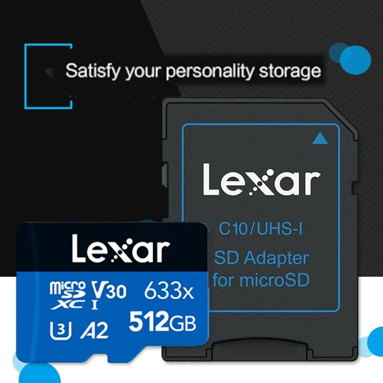 Carte mémoire flash haute vitesse Lexar 633x 512 Go pour appareil photo sport, téléphone portable et enregistreur de conduite (format TF), 512 Go