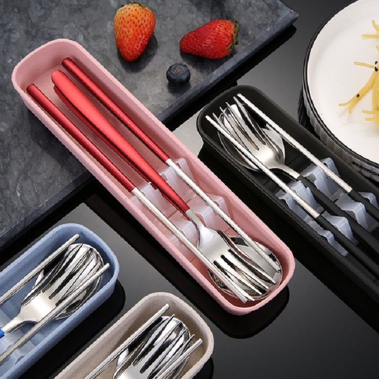Ensemble de vaisselle portable en acier inoxydable, 3 pièces/ensemble, créatif, baguettes, cuillère, fourchette, cadeau, acier, noir, rose, rouge, bleu