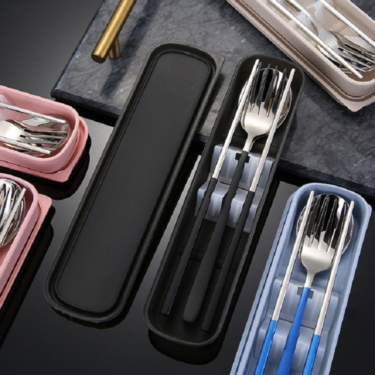 Ensemble de vaisselle portable en acier inoxydable, 3 pièces/ensemble, créatif, baguettes, cuillère, fourchette, cadeau, acier, noir, rose, rouge, bleu