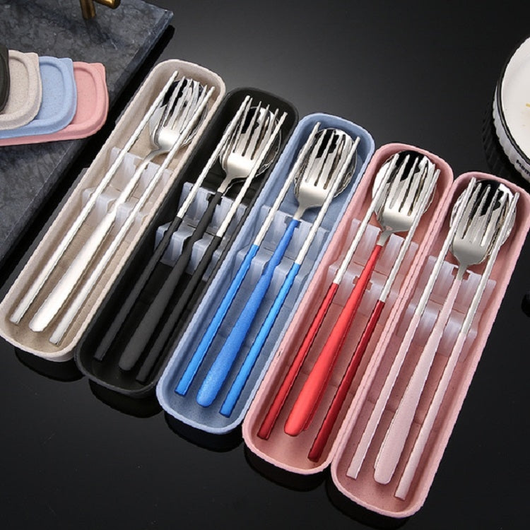 Ensemble de vaisselle portable en acier inoxydable, 3 pièces/ensemble, créatif, baguettes, cuillère, fourchette, cadeau, acier, noir, rose, rouge, bleu