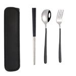 Ensemble de vaisselle portable en acier inoxydable, 3 pièces/ensemble, créatif, baguettes, cuillère, fourchette, cadeau, acier, noir, rose, rouge, bleu