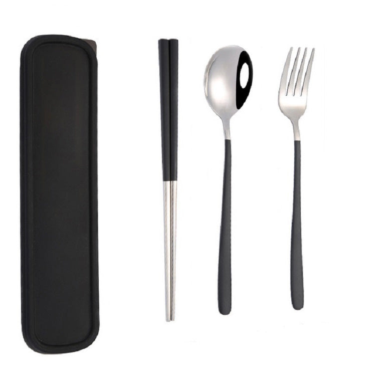 Ensemble de vaisselle portable en acier inoxydable, 3 pièces/ensemble, créatif, baguettes, cuillère, fourchette, cadeau, acier, noir, rose, rouge, bleu