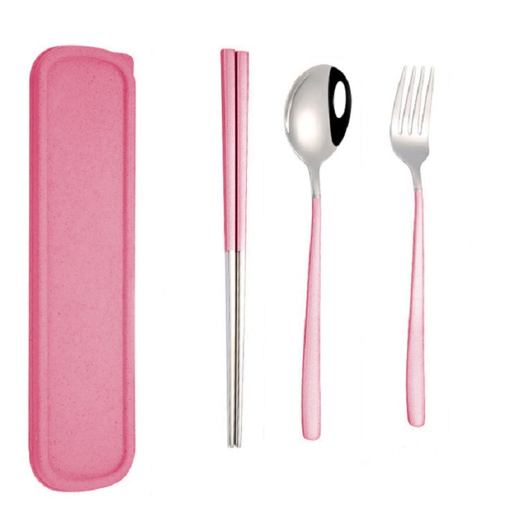 Ensemble de vaisselle portable en acier inoxydable, 3 pièces/ensemble, créatif, baguettes, cuillère, fourchette, cadeau, acier, noir, rose, rouge, bleu
