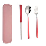 Ensemble de vaisselle portable en acier inoxydable, 3 pièces/ensemble, créatif, baguettes, cuillère, fourchette, cadeau, acier, noir, rose, rouge, bleu