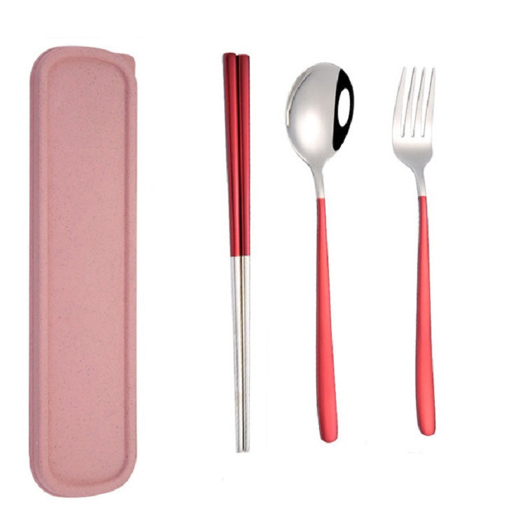 Ensemble de vaisselle portable en acier inoxydable, 3 pièces/ensemble, créatif, baguettes, cuillère, fourchette, cadeau, acier, noir, rose, rouge, bleu