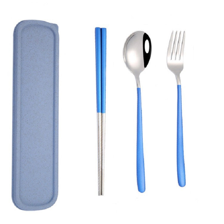 Ensemble de vaisselle portable en acier inoxydable, 3 pièces/ensemble, créatif, baguettes, cuillère, fourchette, cadeau, acier, noir, rose, rouge, bleu