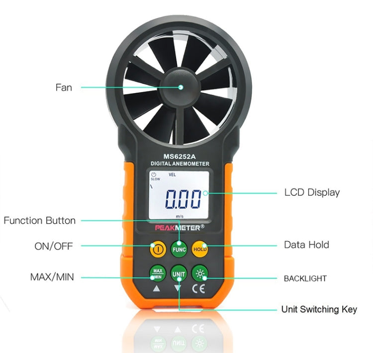 Instrument de mesure de la vitesse du vent et du volume d'air à affichage numérique haute précision PEAKMETER, MS6252A vitesse du vent, volume d'air, MS6252B température, humidité, USB