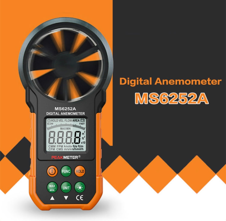 Instrument de mesure de la vitesse du vent et du volume d'air à affichage numérique haute précision PEAKMETER, MS6252A vitesse du vent, volume d'air, MS6252B température, humidité, USB