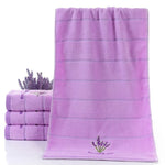 Serviettes visage épaisses en coton pur à rayures motif lavande, serviettes visage absorbantes
