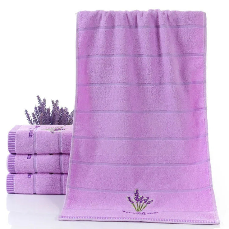 Serviettes visage épaisses en coton pur à rayures motif lavande, serviettes visage absorbantes