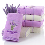 Serviettes visage épaisses en coton pur à rayures motif lavande, serviettes visage absorbantes