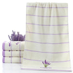 Serviettes visage épaisses en coton pur à rayures motif lavande, serviettes visage absorbantes