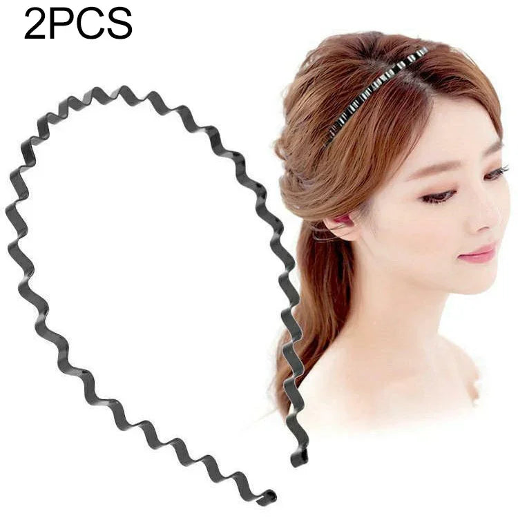 2pcs Bandeau unisexe ondulé simple, Bandeau de sport, Accessoires pour cheveux