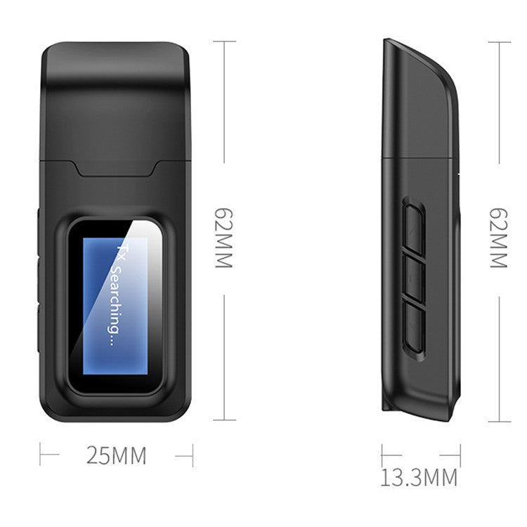 Adaptateur Bluetooth 5.0 2-en-1 sans pilote USB Émetteur Récepteur Audio sans Fil avec Écran LCD