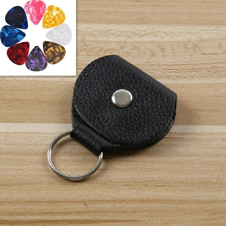 10 Médiators de Guitare en Cuir Véritable avec Porte-clés, Noir, Marron