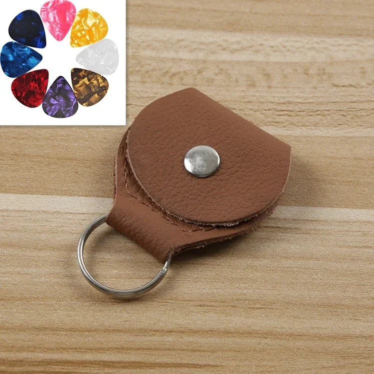 10 Médiators de Guitare en Cuir Véritable avec Porte-clés, Noir, Marron