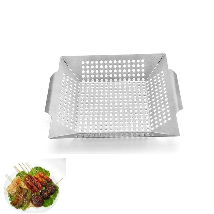 Plateau de fuite carré en acier inoxydable avec trou Plateau de grill Outil de grillade extérieur BBQ Légumes Plateau de grill 12 pouces