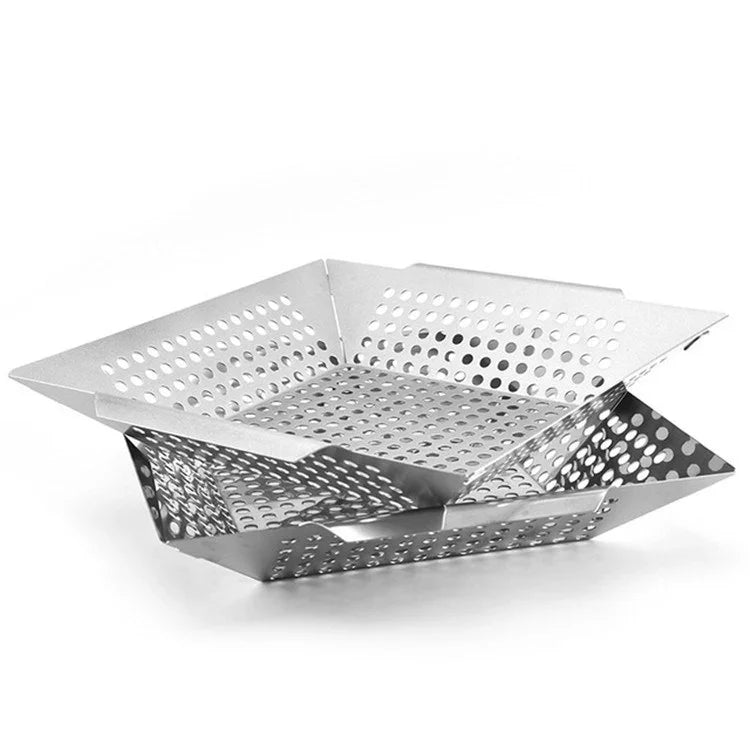 Plateau de fuite carré en acier inoxydable avec trou Plateau de grill Outil de grillade extérieur BBQ Légumes Plateau de grill 12 pouces