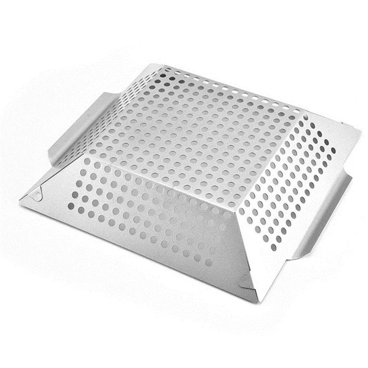 Plateau de fuite carré en acier inoxydable avec trou Plateau de grill Outil de grillade extérieur BBQ Légumes Plateau de grill 12 pouces