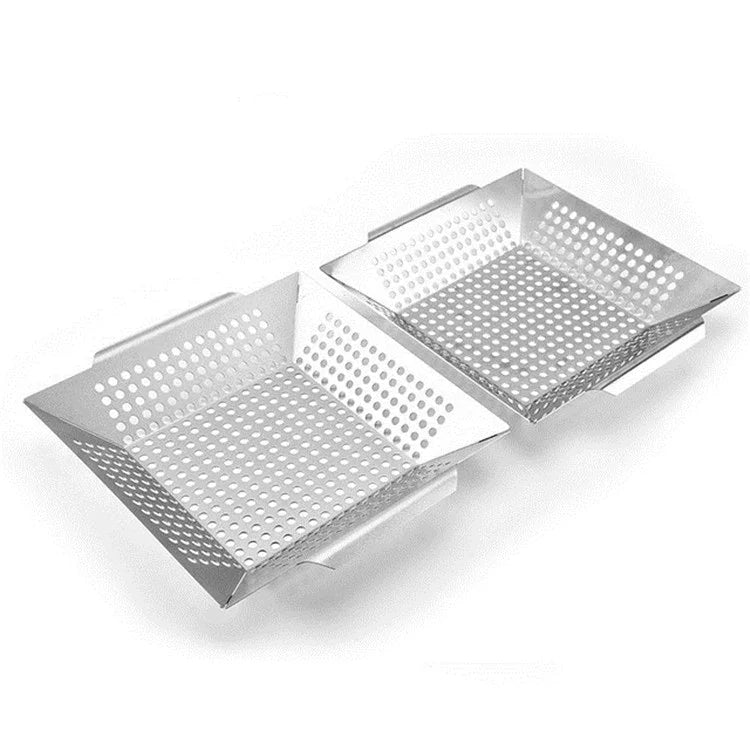 Plateau de fuite carré en acier inoxydable avec trou Plateau de grill Outil de grillade extérieur BBQ Légumes Plateau de grill 12 pouces