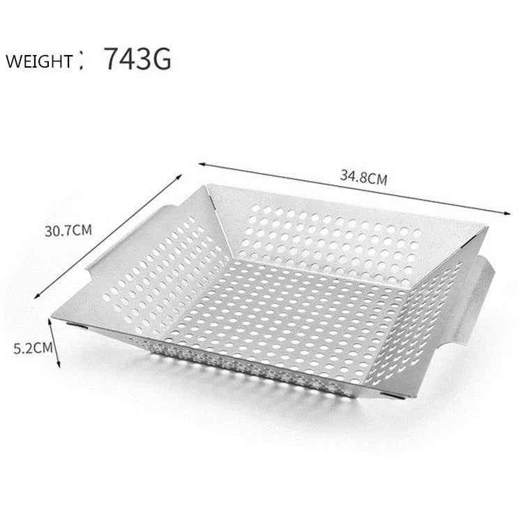 Plateau de fuite carré en acier inoxydable avec trou Plateau de grill Outil de grillade extérieur BBQ Légumes Plateau de grill 12 pouces