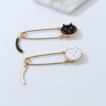 Jolie broche animal chat avec queue qui remue, noire, blanche
