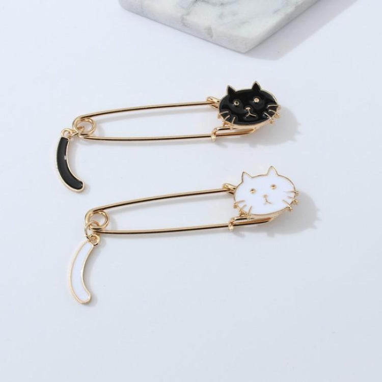 Jolie broche animal chat avec queue qui remue, noire, blanche