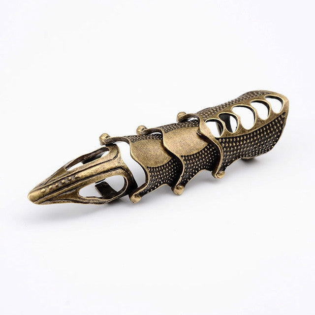 Bague articulée longue pointue style punk vintage, or, bronze, argent, or vieilli