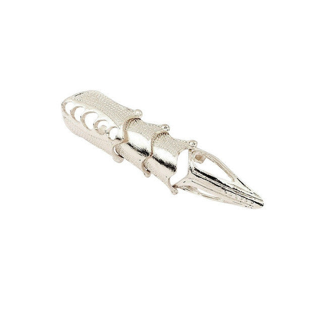 Bague articulée longue pointue style punk vintage, or, bronze, argent, or vieilli