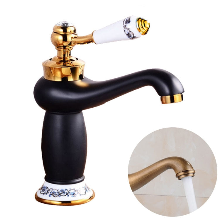 Copper Antique Hot Cold Double Blue White Porcelain Faucet, Black Gold, Black, Antique, Platinum