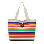 Sac à bandoulière grande capacité en toile à rayures contrastées, sac à main vert, sac de shopping