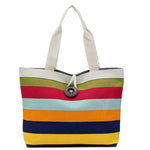 Sac à bandoulière grande capacité en toile à rayures contrastées, sac à main vert, sac de shopping