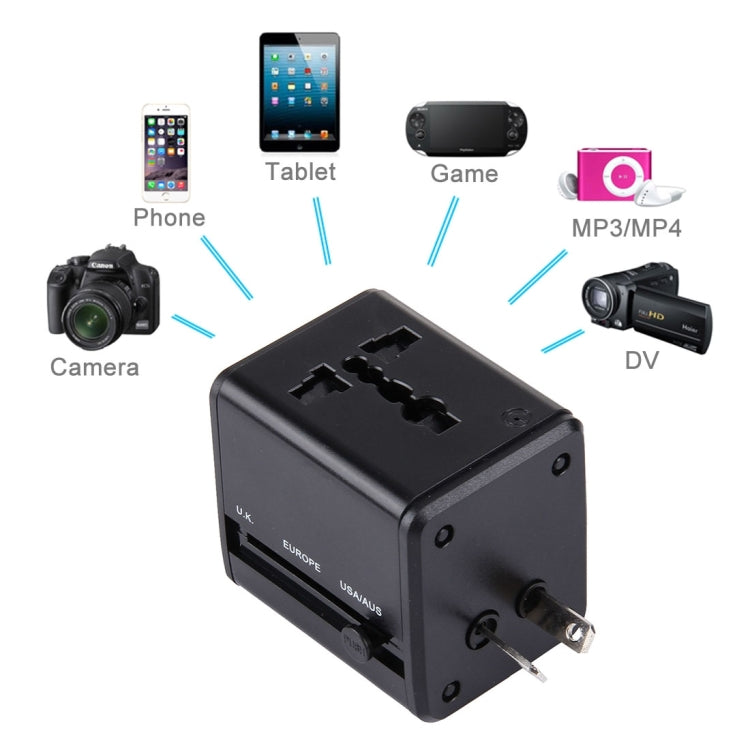 Adaptateur universel de voyage dissimulable avec ports USB doubles intégrés pour chargeur US, UK, AU, EU