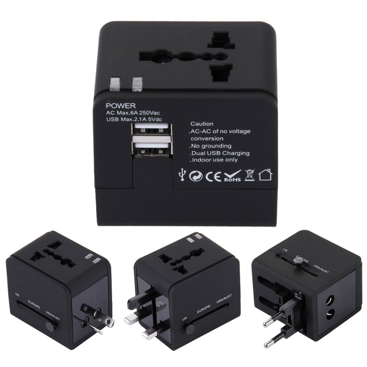 Chargeur Adaptateur Prise Double USB 5V 2,1A, Prise UK / EU / US / AU, 5V 2,1A