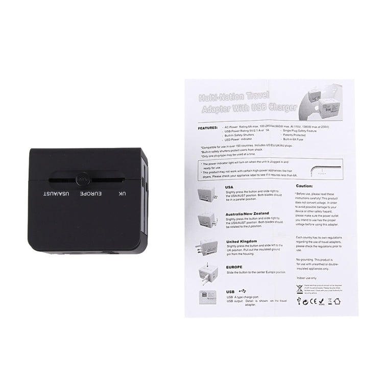 Chargeur Adaptateur Prise Double USB 5V 2,1A, Prise UK / EU / US / AU, 5V 2,1A