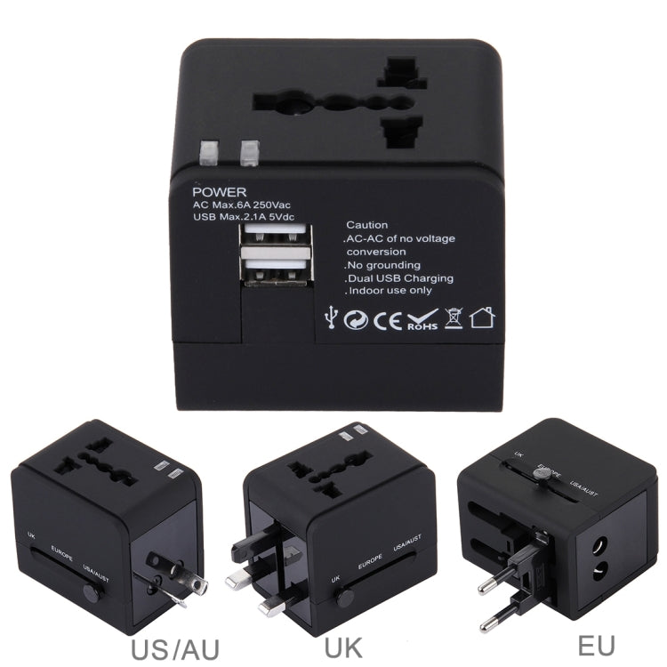 Chargeur Adaptateur Prise Double USB 5V 2,1A, Prise UK / EU / US / AU, 5V 2,1A