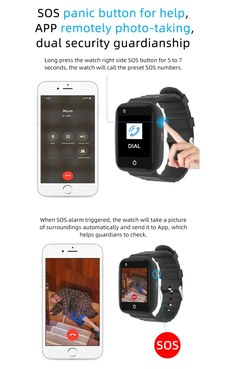 Bracelet traqueur intelligent GPS REACHFAR RF-V46-B, prend en charge SOS / Appareil photo / Gestion de la santé / 4G LTE / Pression artérielle / Fréquence cardiaque, pour l'Amérique du Nord / l'Amérique du Sud, RF-V46-B