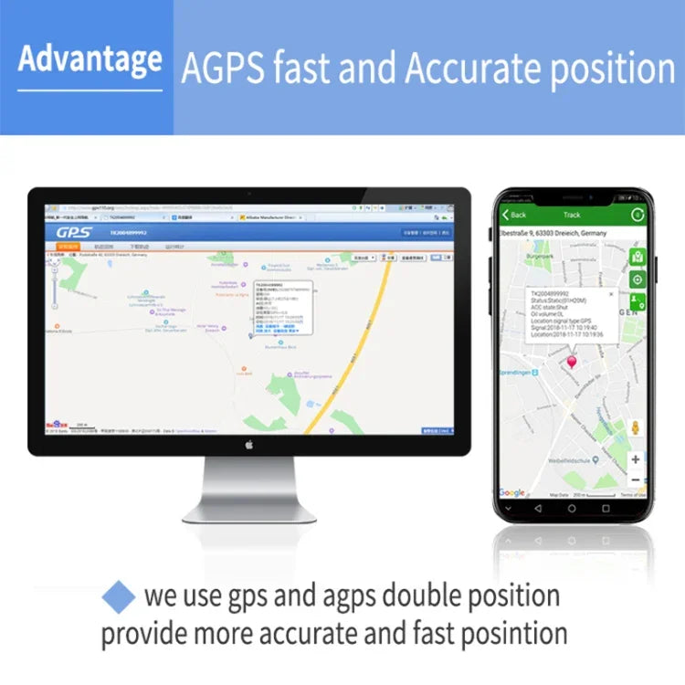 Traceur GPS GSM GPRS TK202B 2G pour voiture et camion, supporte l'AGPS, capacité de la batterie : 5000MA, 2G 5000mAh