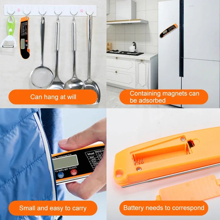 Thermomètre à sonde pliable étanche pour cuisine, cuisson, barbecue TS-BY52-Y (Jaune), TS-BY52-Y