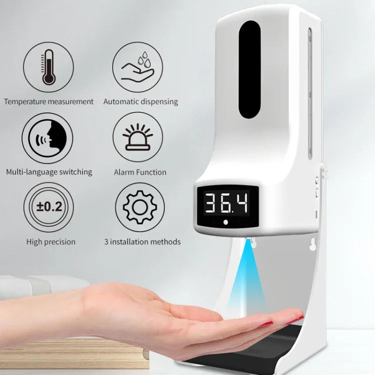 Thermomètre sans contact K9 Pro avec capteur de distance sensible à la lumière corporelle + Distributeur automatique de savon liquide sans contact 1000ml avec support de base, K9 Pro