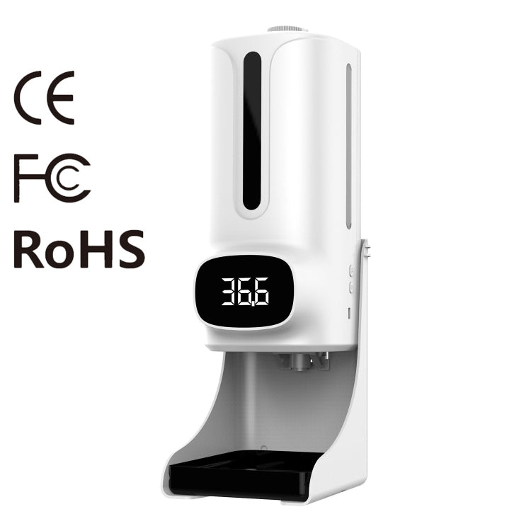 Thermomètre corporel sans contact mains libres K9 Pro Plus + distributeur automatique de savon liquide sans contact 1000 ml avec support de base, diffusion vocale en 15 langues, K9 Pro Plus