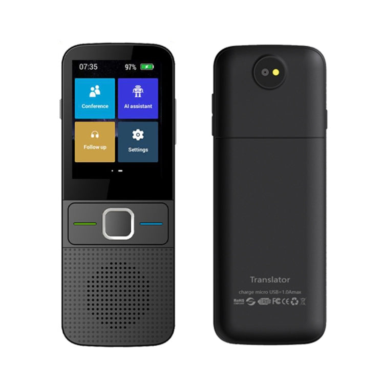 Traducteur vocal intelligent WIFI portable T10, Traducteur IA en temps réel pour voyages d'affaires, Machine de traduction T10 Noir