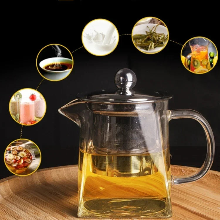 Théière à filtre en verre borosilicaté et acier inoxydable, Capacité : 750 ml