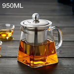 Théière en verre clair résistant à la chaleur avec filtre en acier inoxydable, Capacité : 950ml, Capacité : 950ml