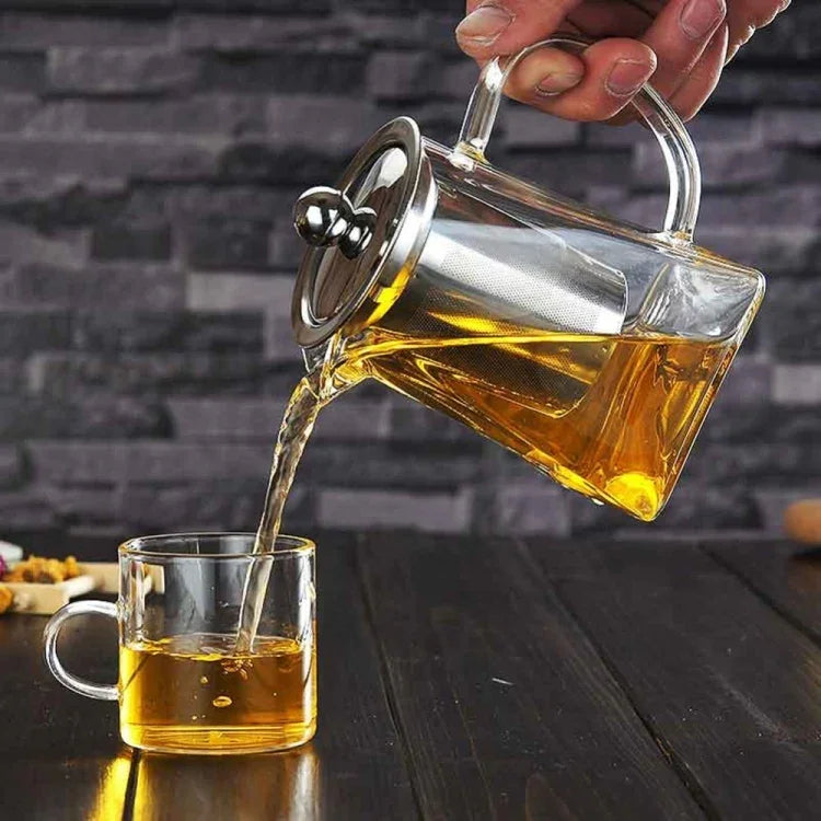 Théière en verre clair résistant à la chaleur avec filtre en acier inoxydable, Capacité : 950ml, Capacité : 950ml